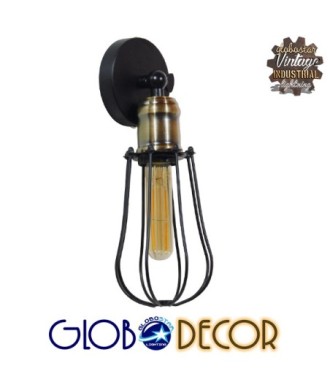 GLOBOSTAR® CATEL 01056 Vintage Φωτιστικό Τοίχου - Απλίκα με Ντουί 1 x E27 AC 220-240V IP20 - Μαύρο & Χρυσό - Μ12 x 15 x Υ32cm